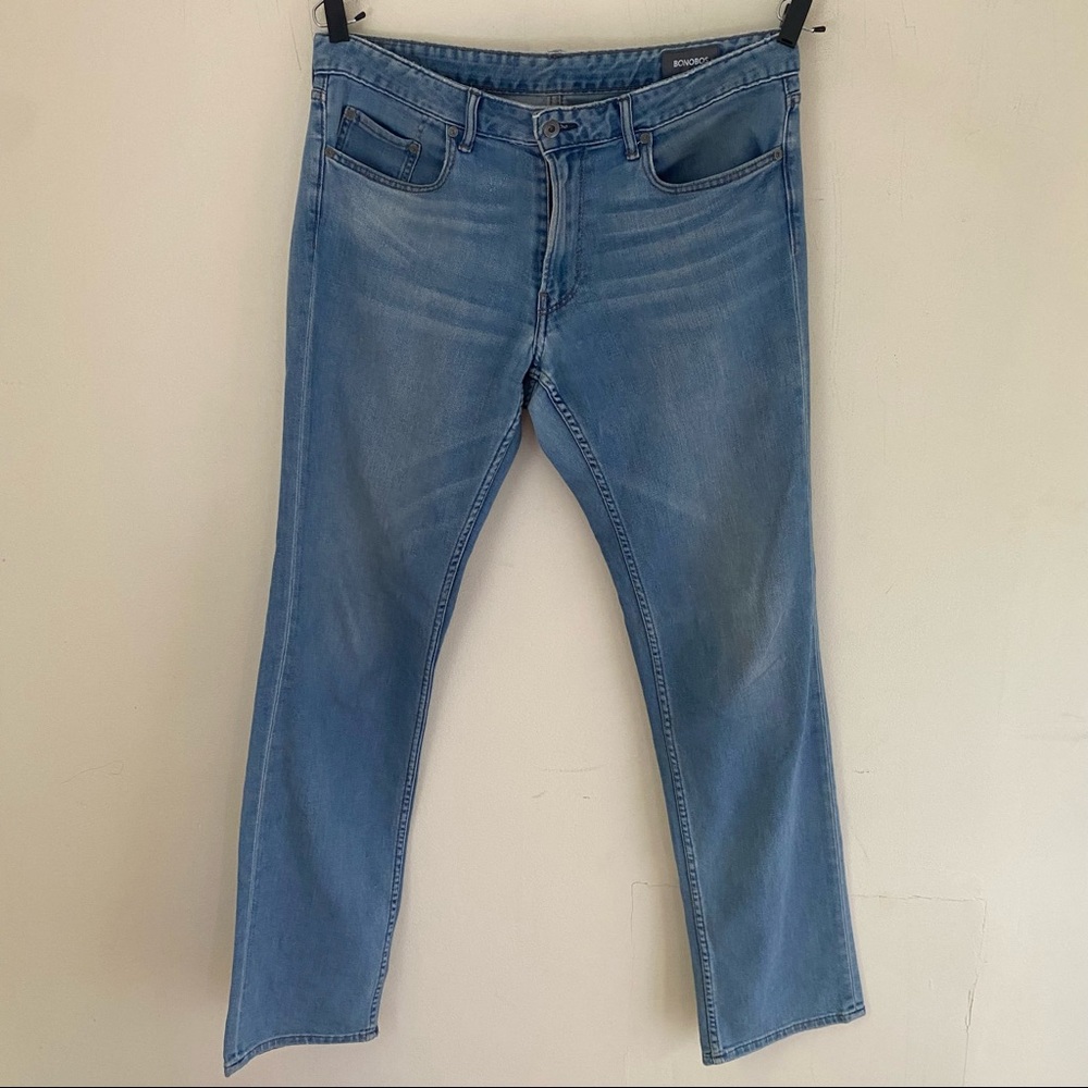 Bonobos Jeans Mens 34X34 Light Wash Distressed Straight Leg Soft Relaxed